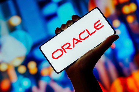 In this photo illustration, the Oracle logo is displayed on a smartphone screen