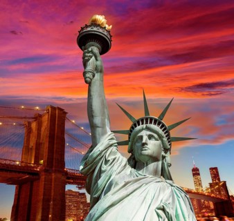 Liberty Statue and Brooklyn bridge New York American Symbols USA photomount
