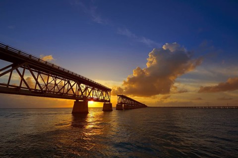 Florida Keys old bridge sunset at Bahia Honda Park in USA