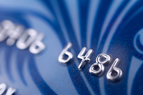 A blue bank card, macro, narrow focus