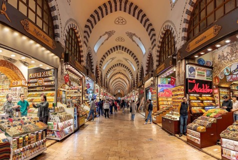 A picture of the shops inside the Egyptian or Spice Bazaar, in Istanbul