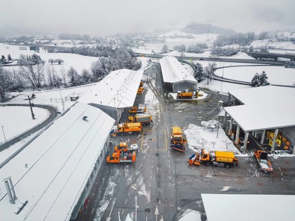 Highway maintenance job base in the middle of winter on a snowy day. Snow causing problems and