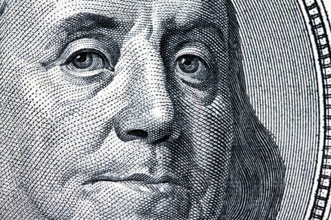 Detail of American dollar banknotes. Franklin Austria