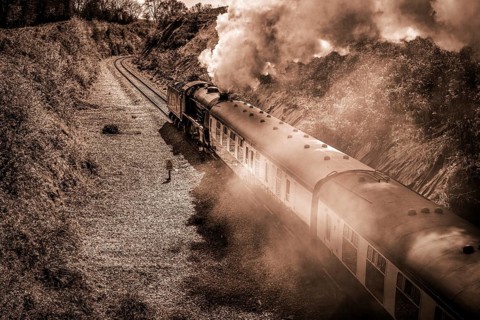 Steam Train on the Bluebell Railway Line in Sussex