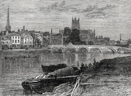 Cityscape of Worcester, Worcestershire, England, 19th century, From British Battles on Land and
