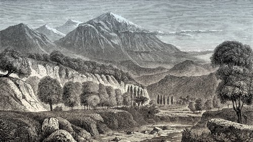 The Mount Olympus, the highest mountain in Greece, illustration, 19th century