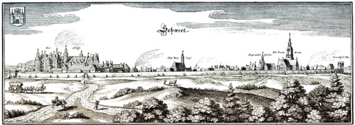 Panoramic view Schwedt / Oder, 17th century, Uckermark, Brandenburg, Germany, Europe, Historische