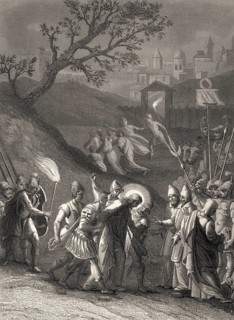 The arrest of Jesus Christ, Garden of Gethsemane, New Testament, steel engraving 1853, digitally