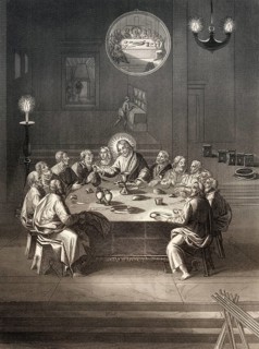 Institution of the Holy Sacrament, New Testament, steel engraving 1853, digitally restored