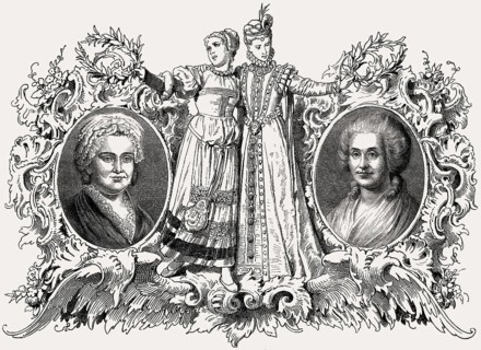 Katharina Elisabeth Goethe with Elisabeth Dorothea Kodweiß, mothers of Goethe and Schiller