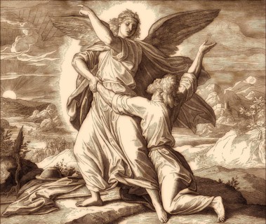 Jacob Wrestles with God, Old Testament, by Julius Schnorr von Carolsfeld, 1860