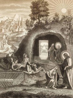The empty tomb, Mary Magdalene, Resurrection of Jesus, New Testament, steel engraving 1853,