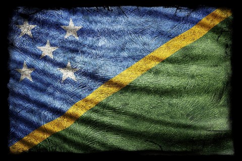 Solomon Islands Flag, Grunge Texture Background