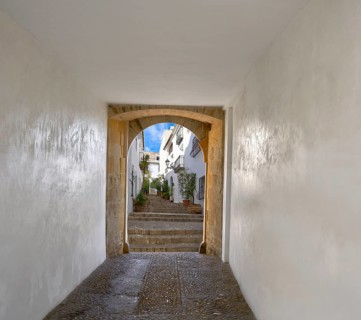 Altea photo illustration arch and village in Alicante at Mediterranean Spain