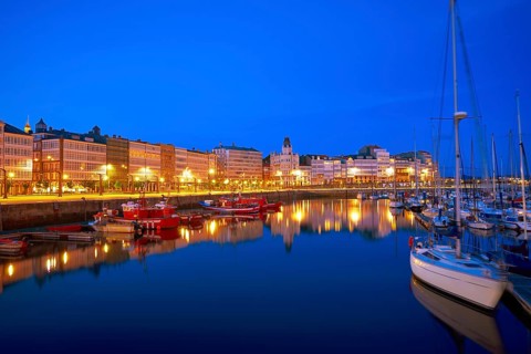 La Coruna sunset port marina in Galicia of Spain