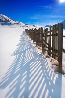 Cerler wooden snow fence in Pyrenees of Huesca in Spain