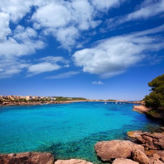 Ibiza Port des Torrent near San Antonio beach in Balearic Islands Spain