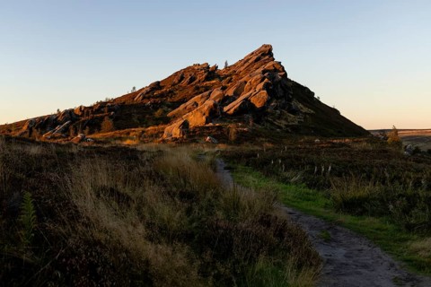 Sunset at Ramshaw Rocks, rocky outcrop, Leek, Staffordshire, England, Great Britain