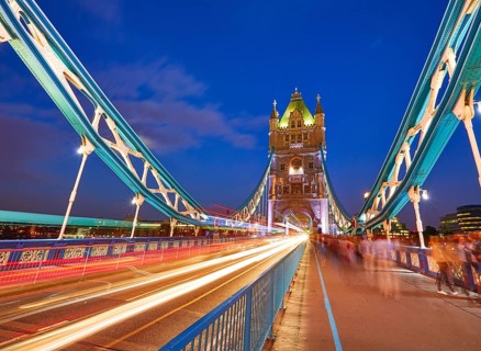 London Tower Bridge sunset on Thames river in England