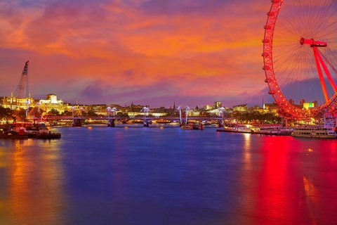 London sunset at Thames river near Big Ben in England