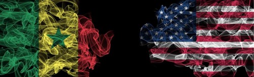 Flags of Senegal and USA on Black background, Senegal vs USA Smoke Flags