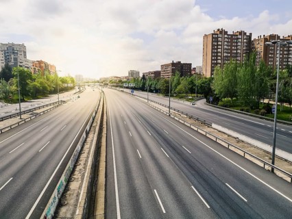 Empty M30 Highway in Madrid during COVID-19 pandemic outbreak and quarantine