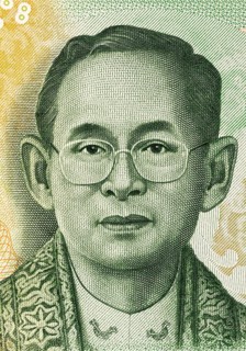 King Rama IX (born 1927) on 20 Baht 2013 Banknote from Thailand. King of Thailand