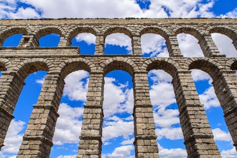 Aqueduct of Segovia, one of the best-preserved Roman aqueducts, in Segovia, Spain, Europe