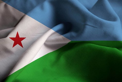 Closeup of Ruffled Djibouti Flag, Djibouti Flag Blowing in Wind