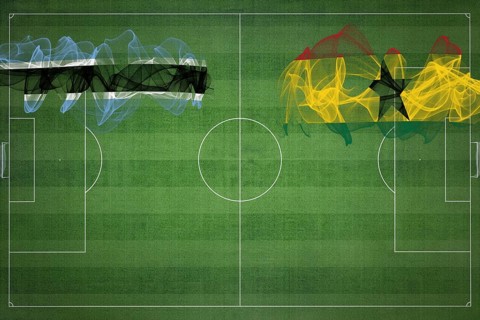 Botswana vs Ghana Soccer Match, national colors, national flags, soccer field, football game,