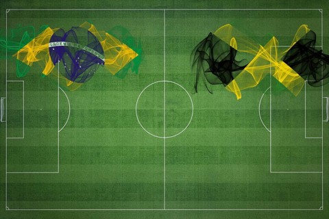 Brazil vs Jamaica Soccer Match, national colors, national flags, soccer field, football game,
