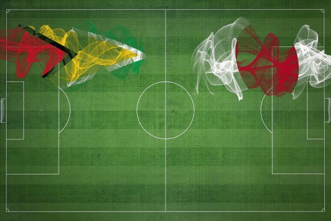 Guyana vs Japan Soccer Match, national colors, national flags, soccer field, football game,