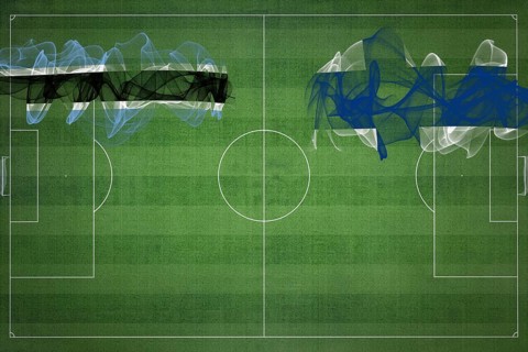 Botswana vs Finland Soccer Match, national colors, national flags, soccer field, football game,
