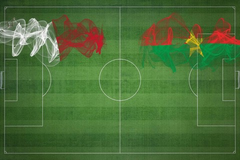 Malta vs Burkina Faso Soccer Match, national colors, national flags, soccer field, football game,