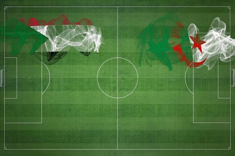 Sudan vs Algeria Soccer Match, national colors, national flags, soccer field, football game,