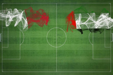 Malta vs United Arab Emirates Soccer Match, national colors, national flags, soccer field, football