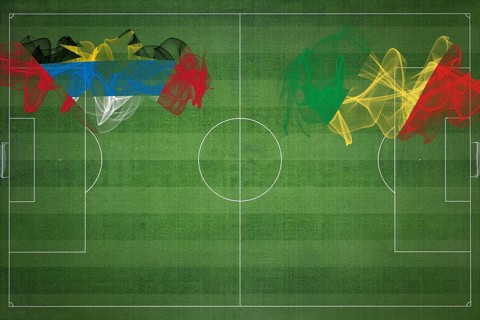 Antigua and Barbuda vs Congo Soccer Match, national colors, national flags, soccer field, football