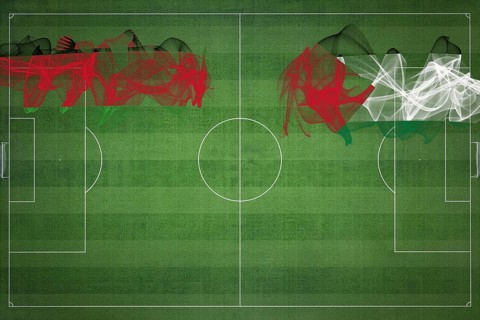 Malawi vs Palestine Soccer Match, national colors, national flags, soccer field, football game,