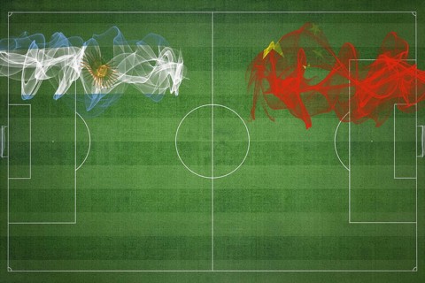 Argentina vs China Soccer Match, national colors, national flags, soccer field, football game,