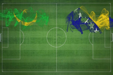 Mauritania vs Bosnia and Herzegovina Soccer Match, national colors, national flags, soccer field,