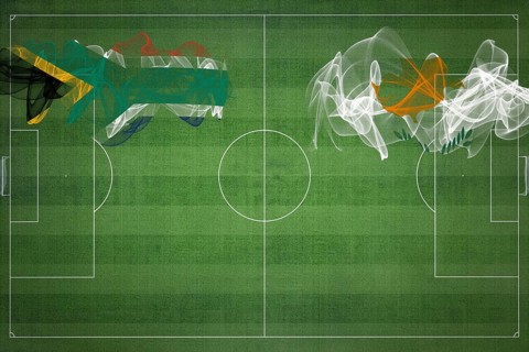 South Africa vs Cyprus Soccer Match, national colors, national flags, soccer field, football game,