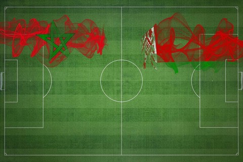 Morocco vs Belarus Soccer Match, national colors, national flags, soccer field, football game,