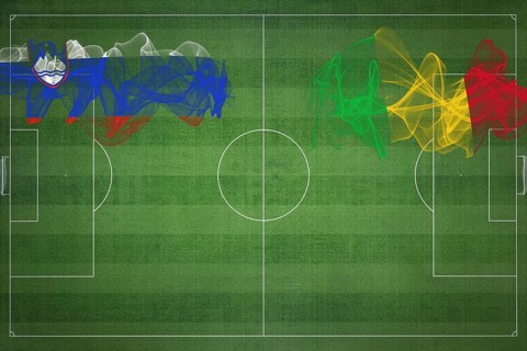 Slovenia vs Mali Soccer Match, national colors, national flags, soccer field, football game,