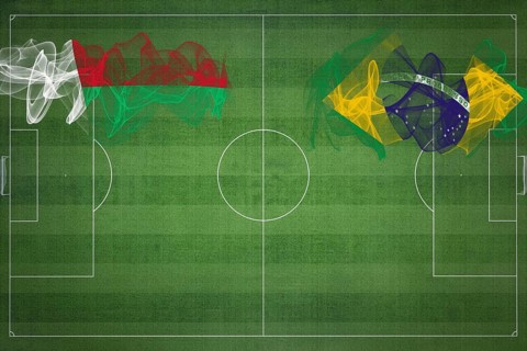 Madagascar vs Brazil Soccer Match, national colors, national flags, soccer field, football game,