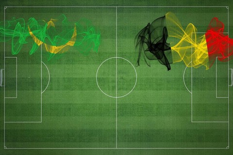 Mauritania vs Belgium Soccer Match, national colors, national flags, soccer field, football game,