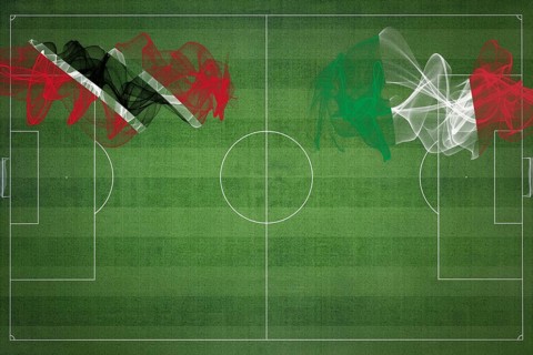Trinidad and Tobago vs Italy Soccer Match, national colors, national flags, soccer field, football