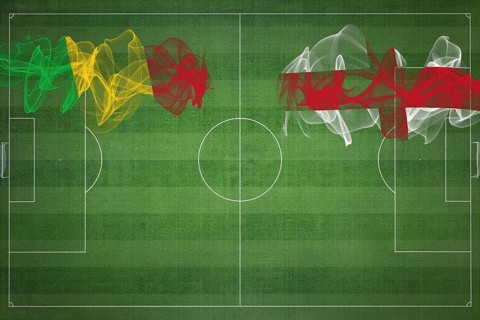 Mali vs England Soccer Match, national colors, national flags, soccer field, football game,