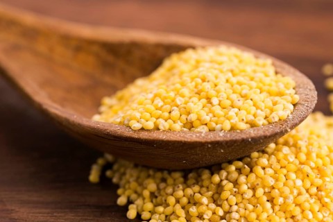 Millet on wooden spoon