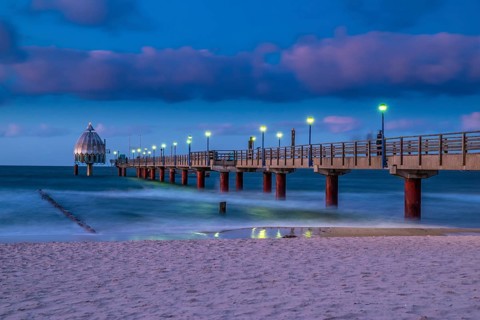 Stormy evening at the Coast of the Eastsea on an autumn day with the sea bridge at Zingst and