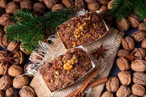 Delicious apple chocolate cake with hazelnuts